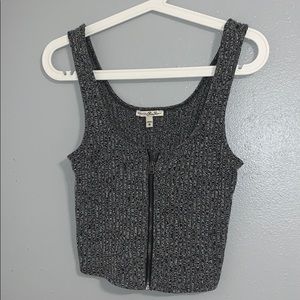 Zip-Up Front Gray Ribbed Cropped Tank Top